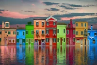 casa, reflexión, agua, vía fluvial, rojo