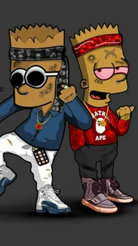 Bart Simpson estilizado como dupla de rappers