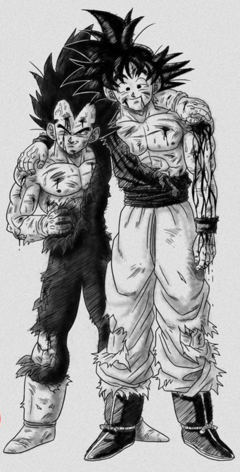 Рисунок двух гоханов, один держит другого (искусство, dragon ball z, друг, goku, ссж)