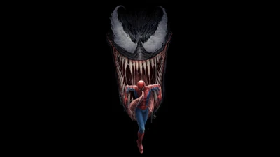 Spiderman vs. Venom: Un Enfrentamiento Dinámico en Arte Oscuro