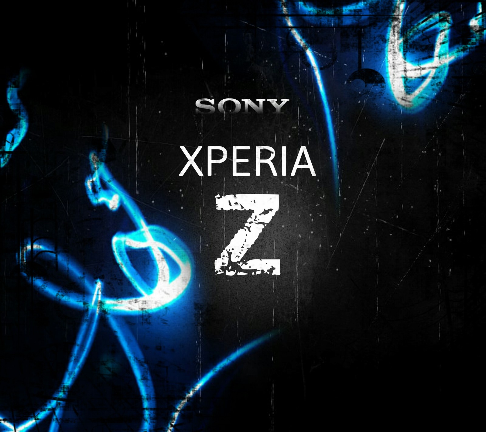 Sony xperia z logo on a dark background with blue lights (sony, xperia)