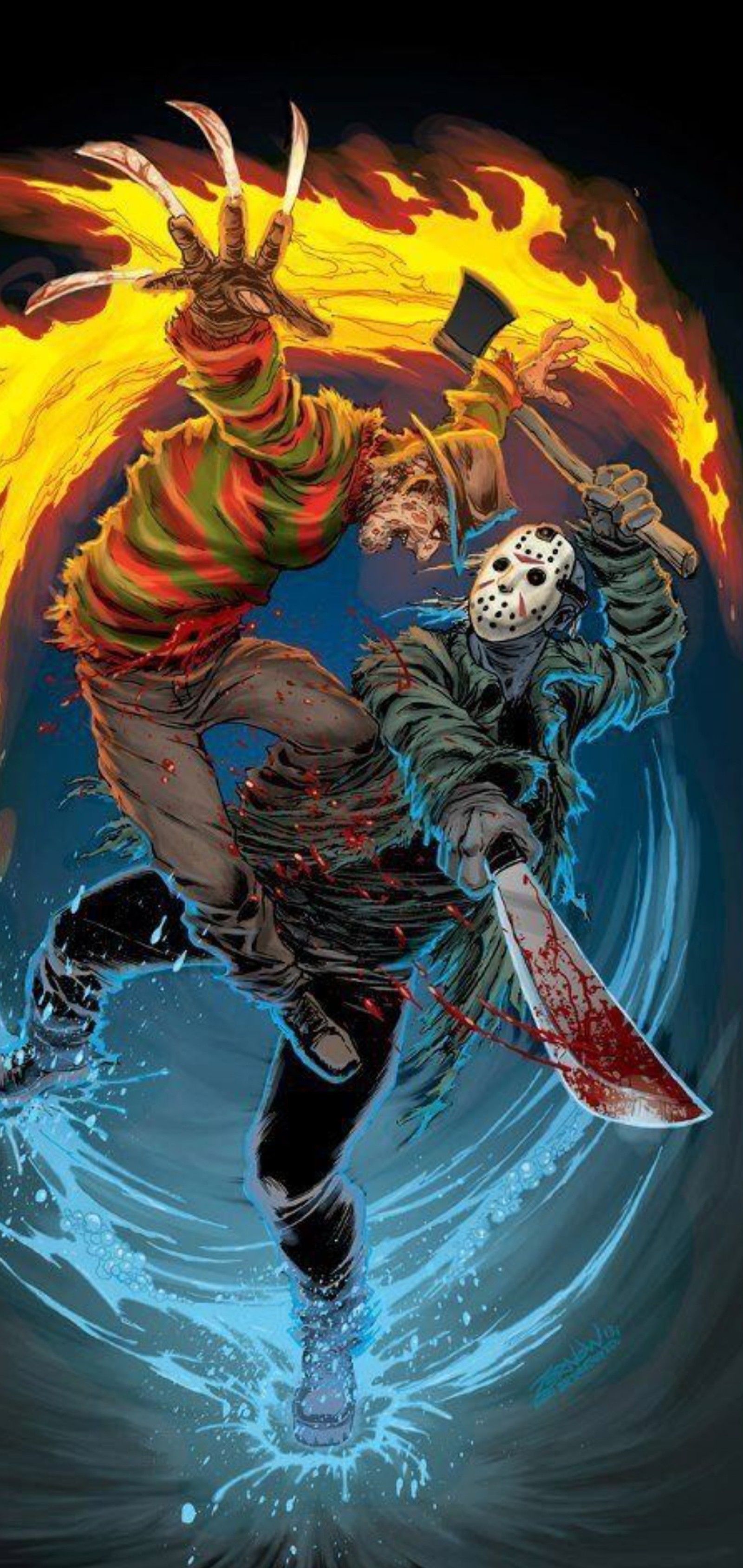 Descargar fondo de pantalla arte de fans, freddy, viernes 13, horror, jason