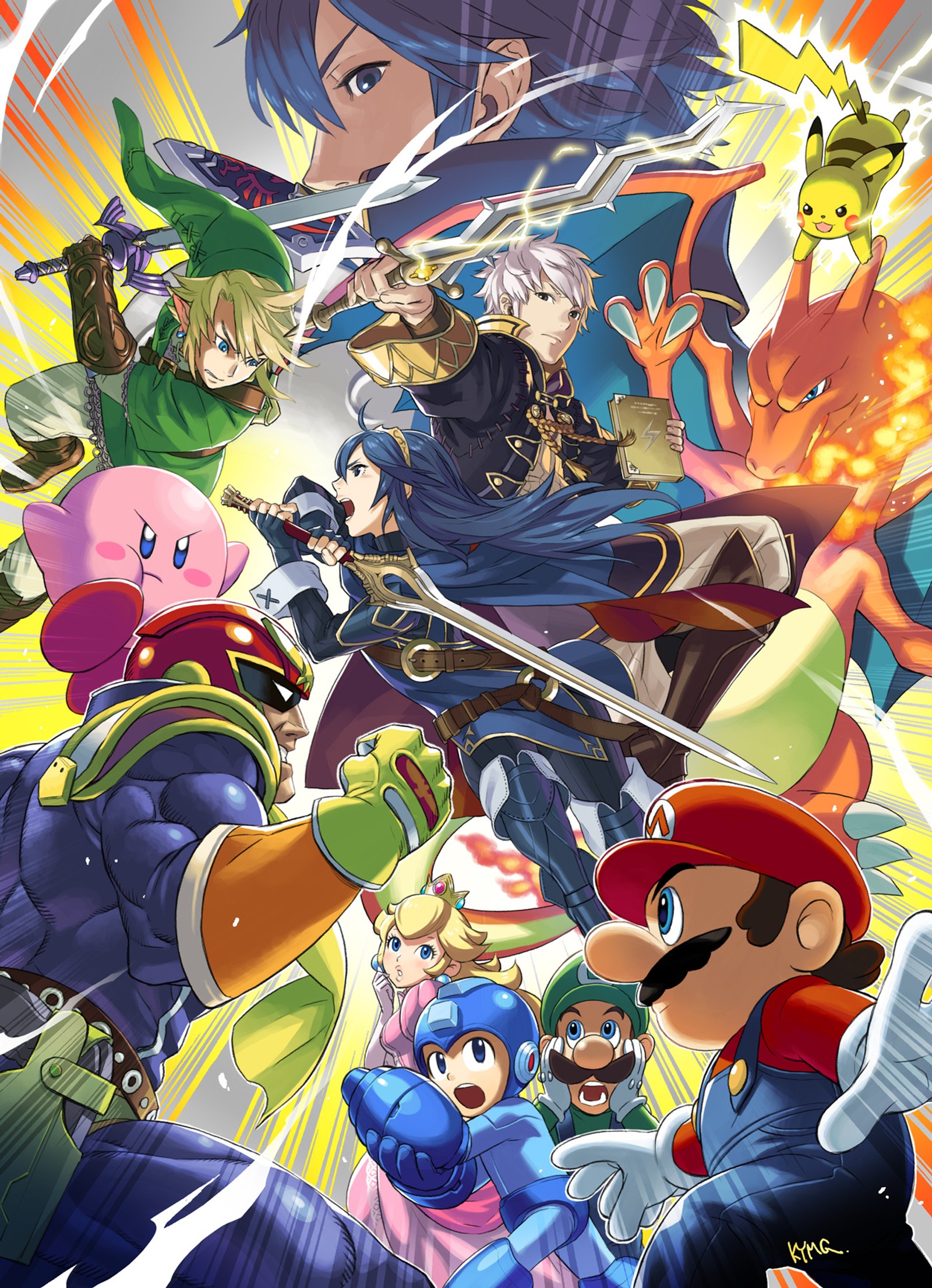 Couverture de nintendo super smash bros wii (f zero, fzero, mario, pac man, pacman)