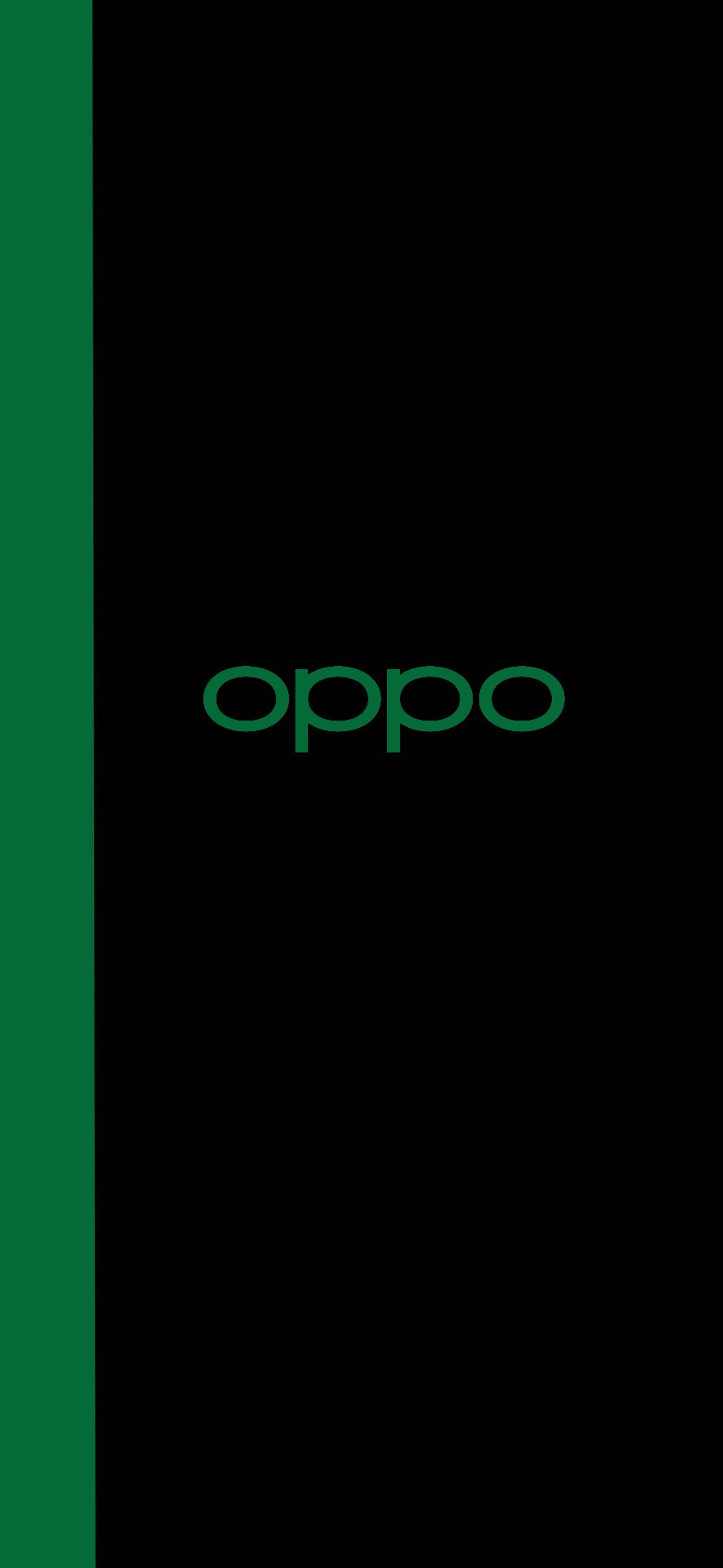 Um close de um celular com a palavra 'oppo' nele (amoled, preto, cor do os, borda, verde)