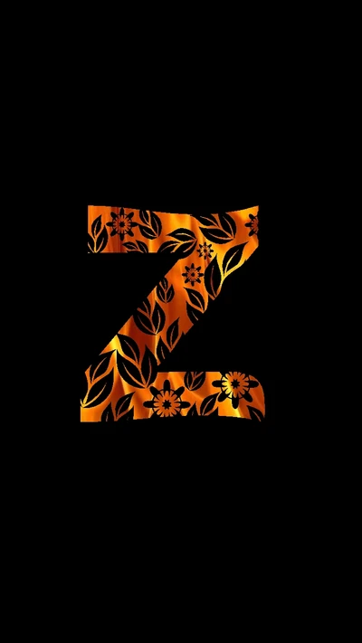 Decorative "Z" Letter with Floral Pattern on Black Background