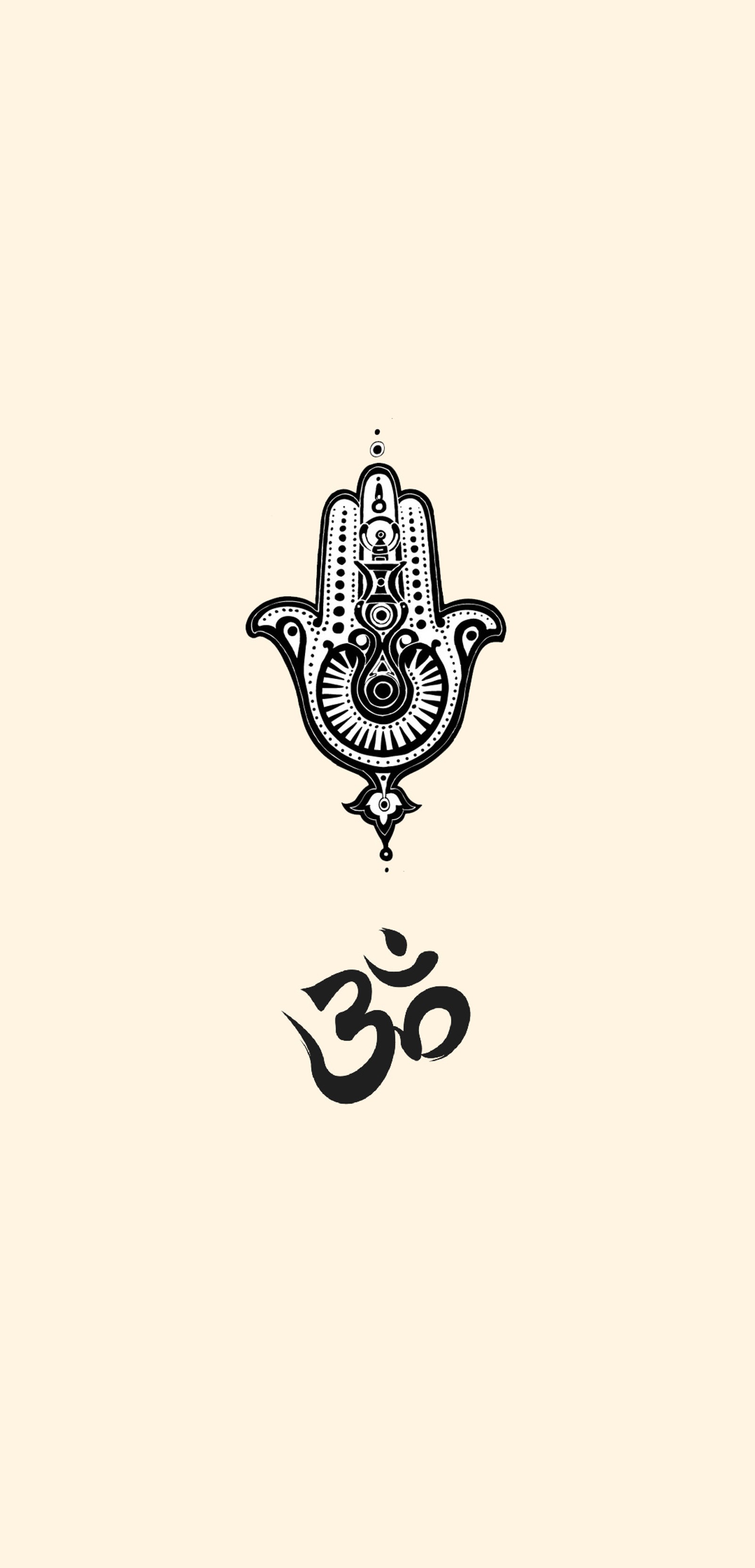 Um close em uma mão hamsa com a palavra om no meio (bege, guarda, hamsa, minimalista, om)