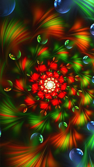 Vibrant Abstract Swirls in Red and Green