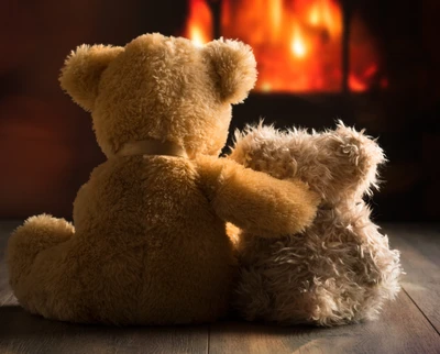 Two Cozy Teddy Bears by the Fire