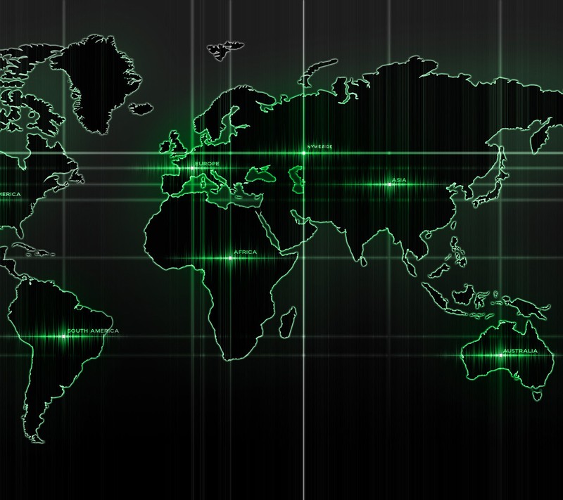 Близкий план карты мира с зелеными огнями (абстракция, альтернатива, дизайн, разный, свечение)