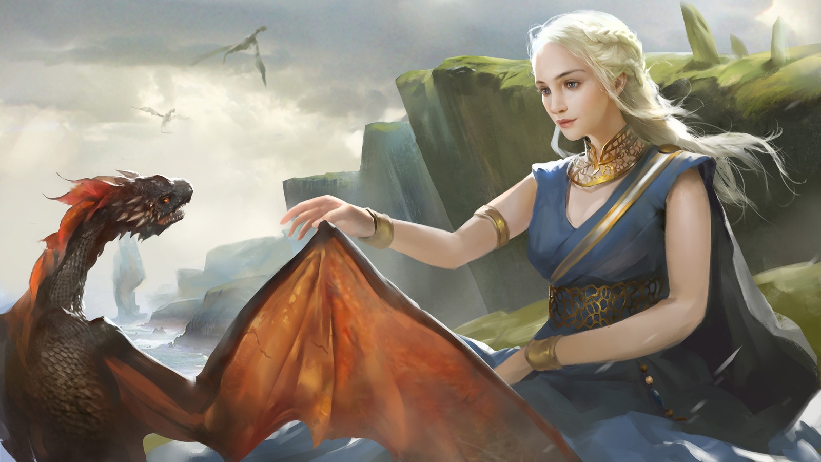 Téléchargez le fond d'écran daenerys targaryen, dragon, game of thrones, fantaisie