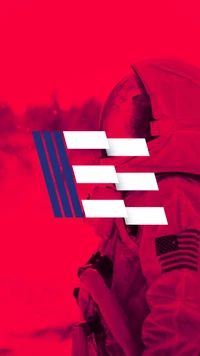 Design gráfico em magenta ousado e azul elétrico apresentando um astronauta