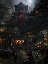 Samouraï cyberpunk dans un paysage urbain de minuit : Un mélange de tradition et de futurisme