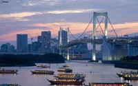 Silhouette du pont arc-en-ciel au crépuscule à Odaiba