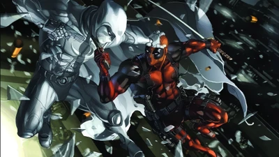 Moon Knight et Deadpool en action : Un affrontement dynamique de Marvel Comics