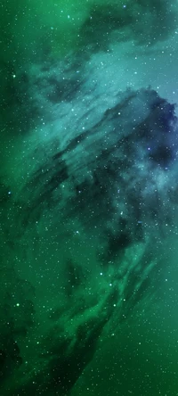 Agua Celestial: Un Baile Cósmico de Nebulosas Verdes y Estrellas