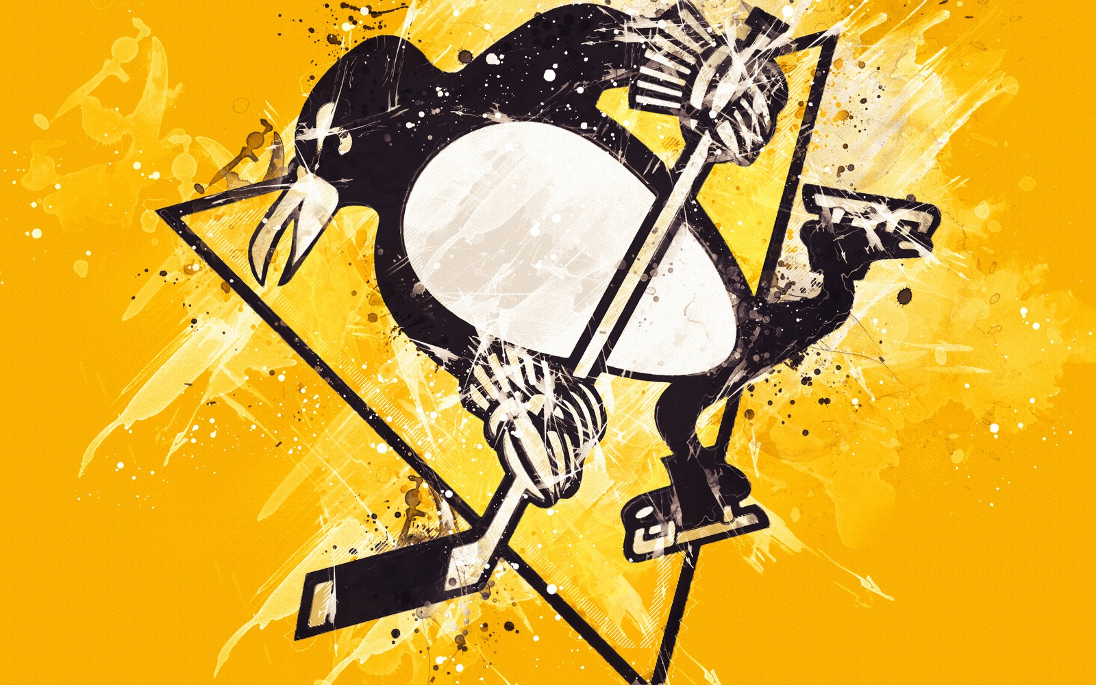 Lade pittsburgh penguins, nationale hockey liga, pittsburgh, eishockey, gelb Hintergrund herunter