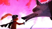 Le chat botté face au loup redoutable : Un affrontement de courage en animation