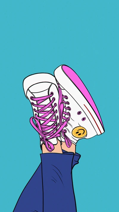 Illustration de baskets de dessin animé ludique avec des accents roses