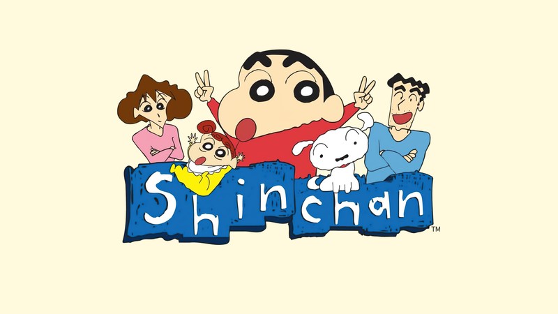 Персонаж мультфильма с группой людей, сидящих на диване (шинчан, shinchan, сериал, мультфильм, семья шинчан)