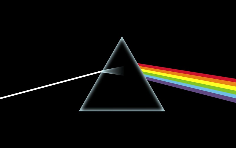 Темная сторона луны с радугой на ней (темная сторона луны, pink floyd, призма, свет, треугольник)