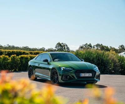 2020 Audi RS 5 Купе в Ярко-зеленом цвете на Пышном фоне