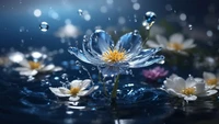 flowers, flower, rain, droplet, digital art wallpaper