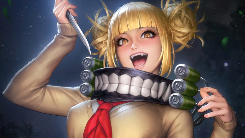 Аниме девушка с ножом и ошейником на шее (химико тога, himiko toga, my hero academia, боку но хиро академия, аниме)