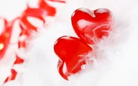 Cœurs rouges sur plumes blanches : Une célébration de l'amour