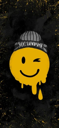 Winking Smiley Emoticon with Dripping Effect on a Dark Background