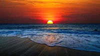 Serene Sunset Over Tranquil Beach Horizon