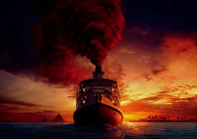 Majestic Steamer Against a Fiery Sunset on the Nile