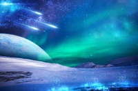 Impresionante aurora boreal sobre el paisaje helado de Islandia