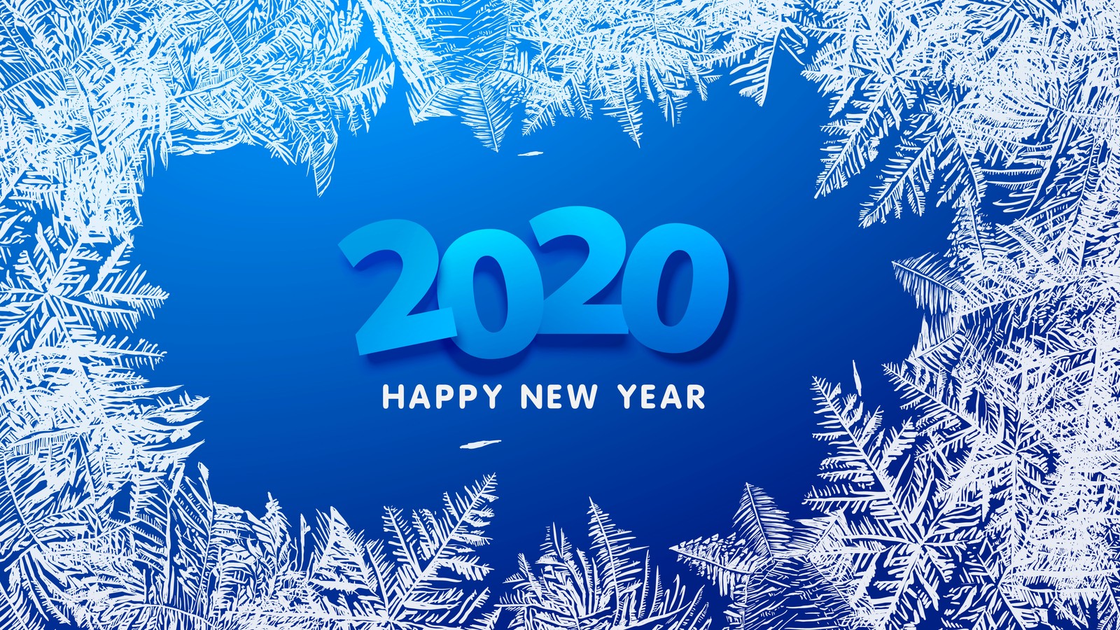 Un fondo azul con ramas heladas y las palabras 2020 feliz año nuevo (2020, feliz año nuevo)