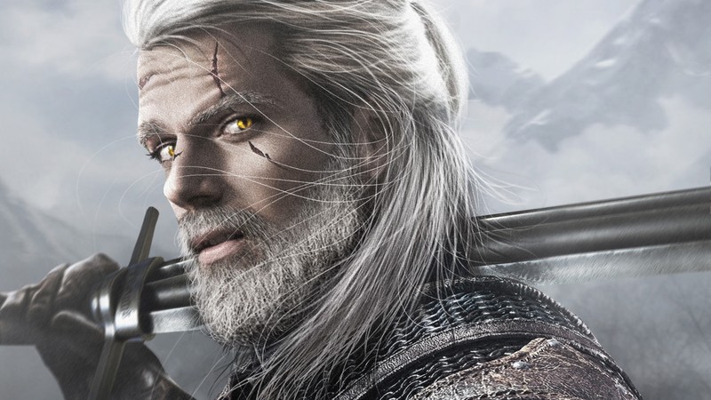 Крупный план мужчины с мечом в руке (ведьмак, the witcher, сериал, геральт, geralt)