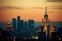 Moscow Skyline at Sunset: A Majestic Urban Landscape