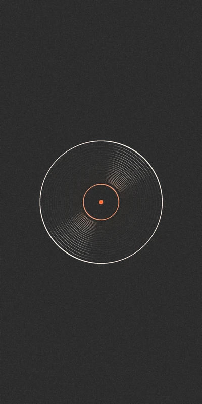 Retro Vinyl Record with Circular Lines on Black Background