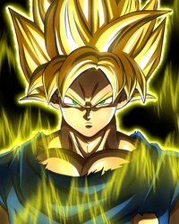 Super Saiyan Goku dans une intense montée de puissance