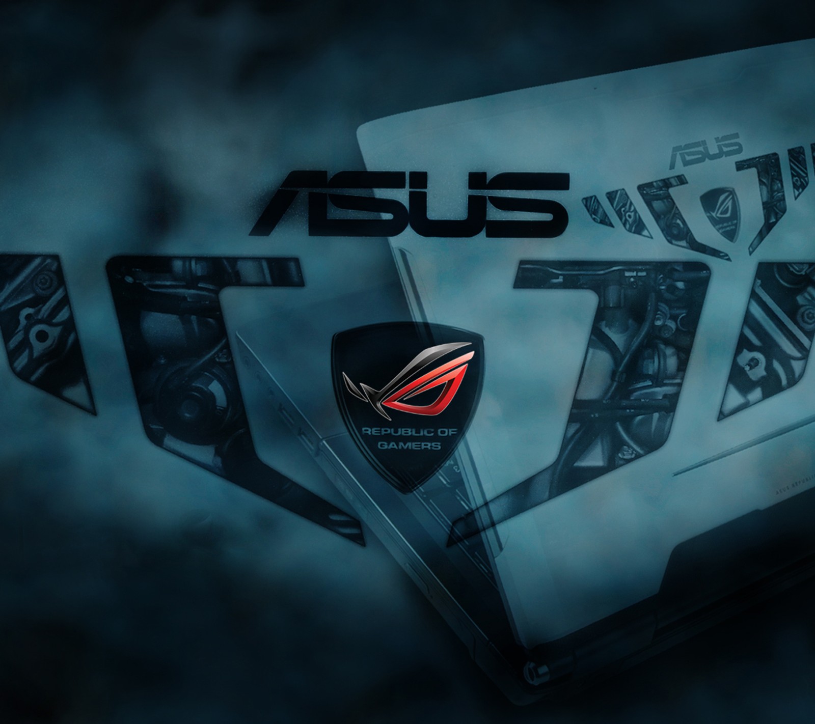 Un primer plano de un laptop con un logo en él (asus, computadora, logotipo, rog)