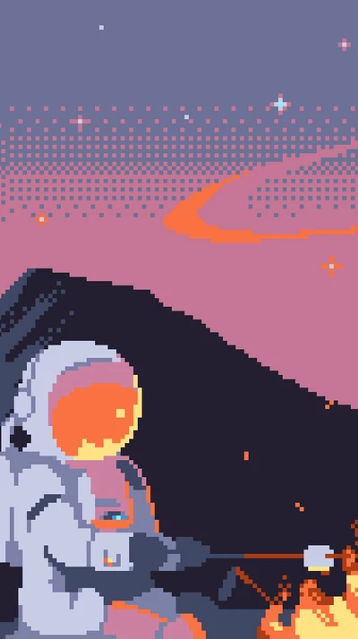 astronaut, cool, fire, game, pixel