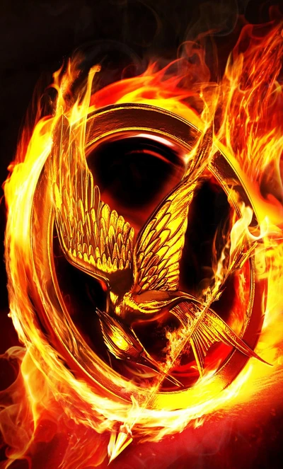 Mockingjay-Emblem umgeben von Flammen