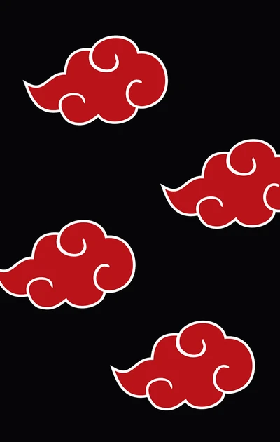 Nuages rouges sur fond noir, symbolisant l'Akatsuki de Naruto.