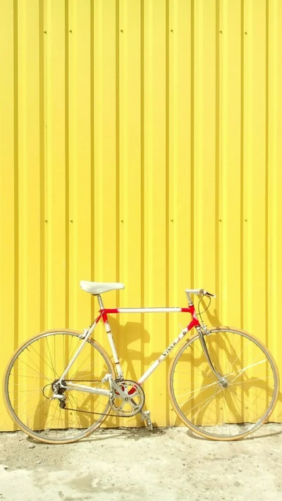 bicicleta, brilhante, parede, amarelo