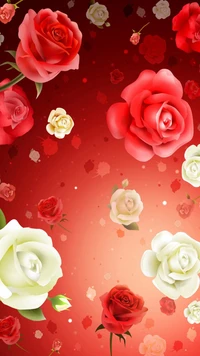 Ramo romántico de rosas sobre fondo rojo