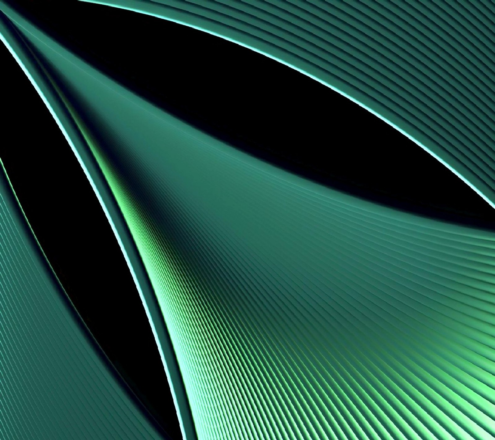 A close up of a green and black abstract background with a curved design (cro, green stripes)