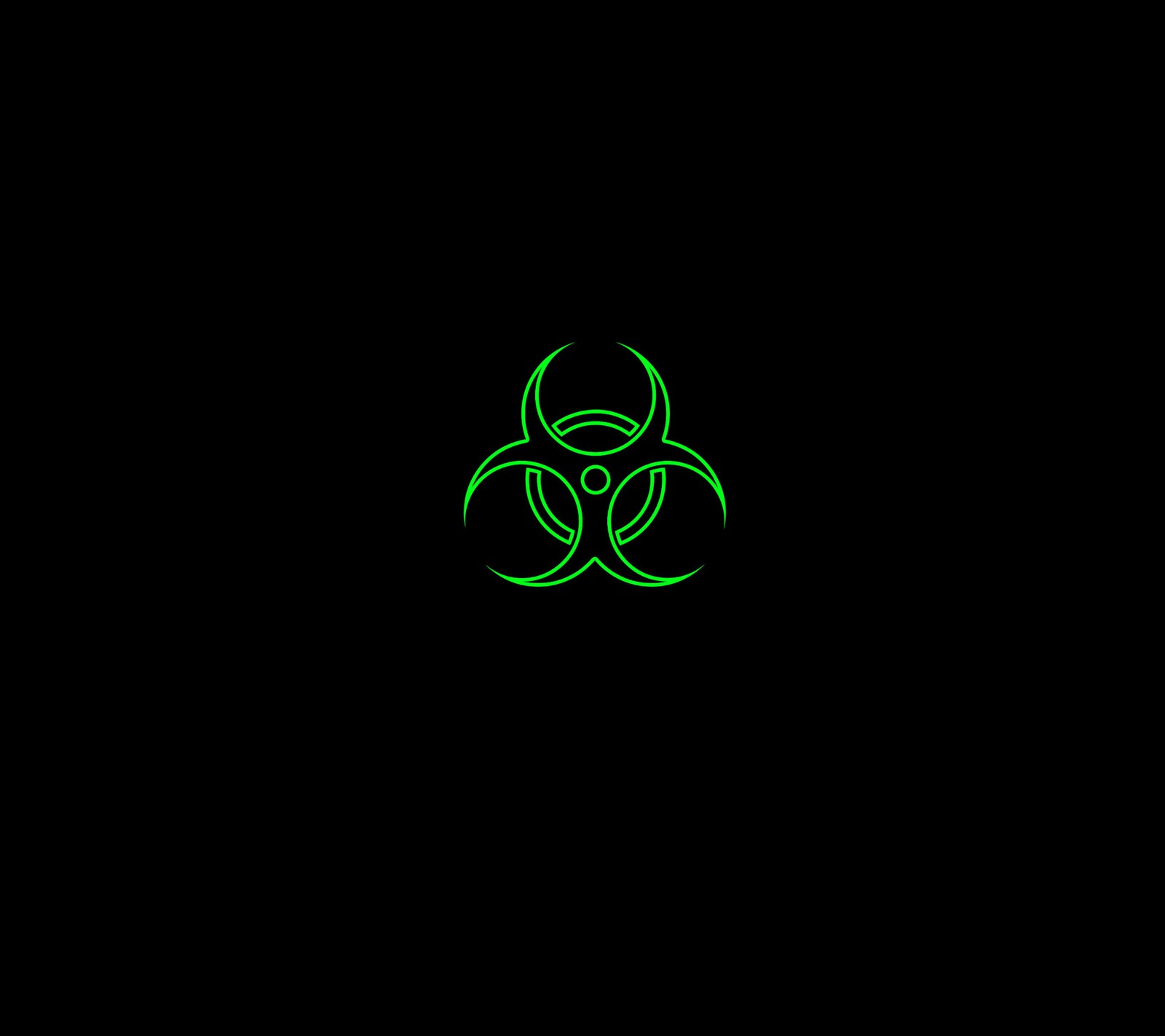 A close up of a green biohazard logo on a black background (cool, pic)