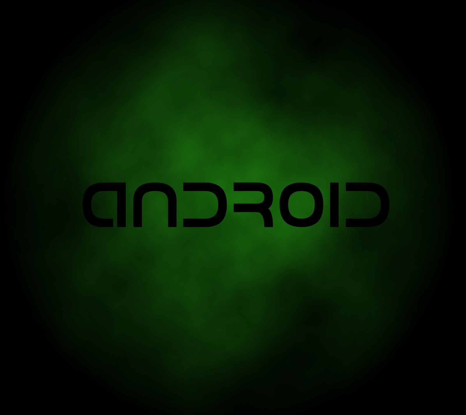 A close up of a green and black logo on a black background (android, green, logo)