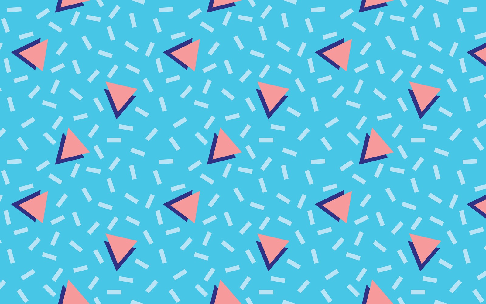 A blue background with pink and blue triangles and dots (abstract art, pattern, turquoise, line, teal)