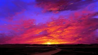 sunset, clouds, scenery, horizon, art wallpaper