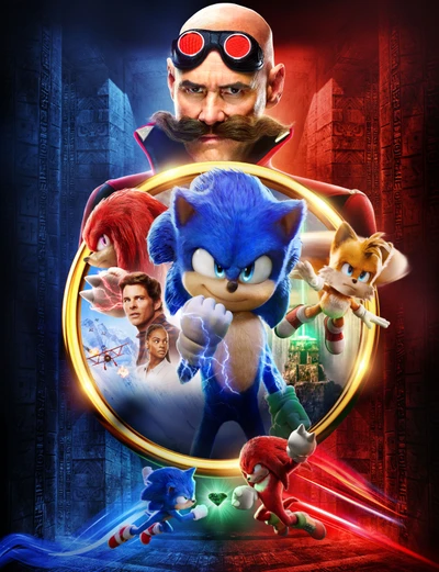 Affiche du film "Sonic le hérisson 2" avec Sonic, Knuckles et Tails