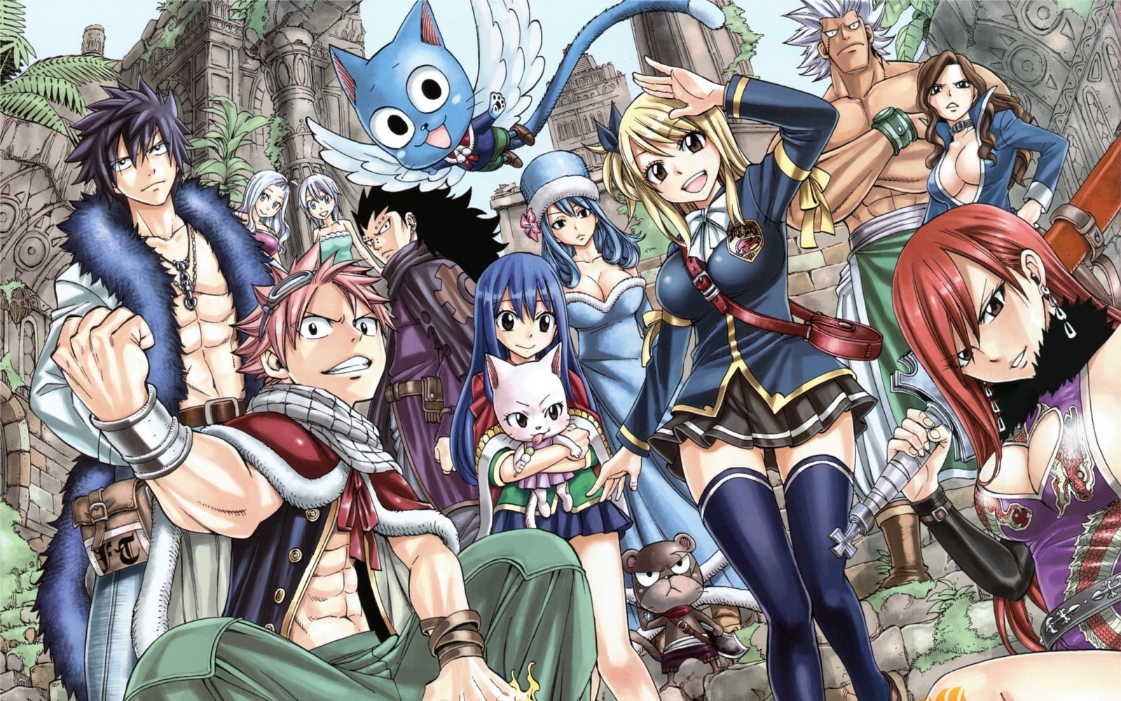 Descargar fondo de pantalla natsu dragneel, fairy tail, erza scarlet, anime, ficción